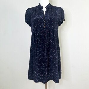 Corey Lynn Calter Navy Blue 100% Silk Star Print Babydoll Mini Dress Size 6